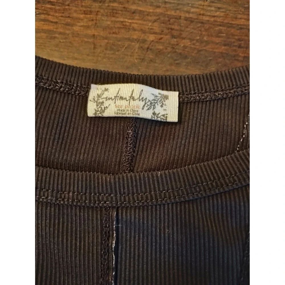 Intimately Free People Black Ribbed Sleeveless Bodysuit Thong Snap Small